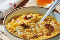 Gebakken of gekookte pompoen pap, ontbijtrecept