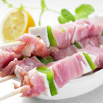 raw chicken and vegetables skewers