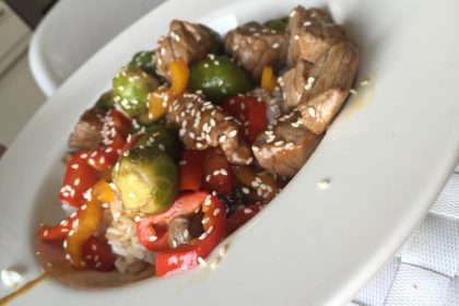 Rijst, spruitjes, biefstuk, gezond en snel recept