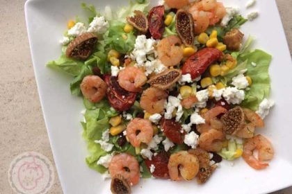 Maaltijdsalade met garnalen en vijgen, gezond recept