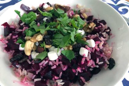 Recept lunchsalade met bietjes en rijst. Makkelijk en goed vullend!