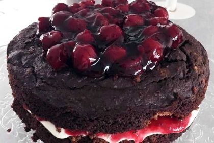 Een recept voor een glutenvrije, suikervrije, choco-kersentaart!