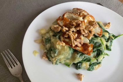 Recept spinazie stamppot met halloumi