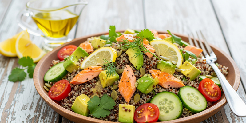 Quinoasalade met avocado en zalm