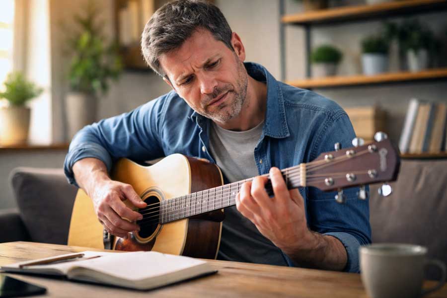 Door ongemak kun je groeien, zoals ook bij het leren spelen van een gitaar