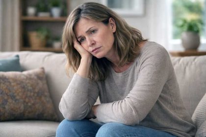 Lichamelijke stress komt vaker voor dan je denkt. Vrouw met lichamelijke stress op de bank.
