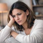 Iemand loslaten die jou gekwetst heeft; vrouw op bank die duidelijk pijn heeft door gekwetst te zijn