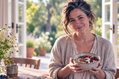 Vrouw staat met een bowl met vezelrijke voeding. Hoeveel vezels heb je per dag nodig? Er is een nieuw advies van de Gezondheidsraad.